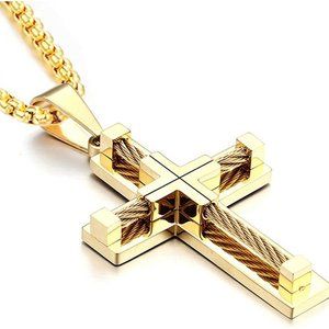 Men's Cross 316L Stainless Steel Large Jesus Christ Pendant Necklace